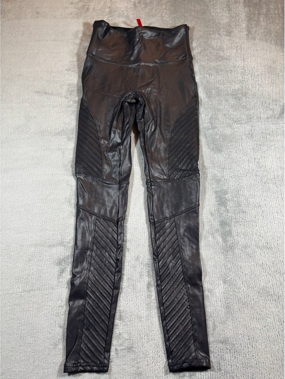 Spanx Women's Faux Leather Moto Tummy Control Black Leggings, Size Small
